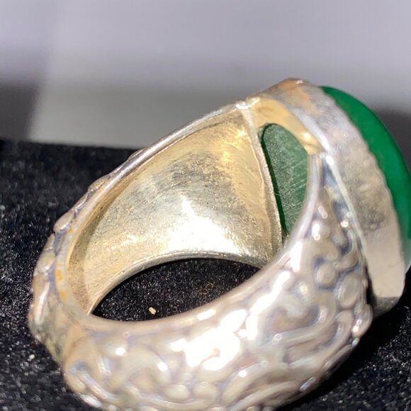 Ring Jade Size 8 Vintage Relief Design Jewelry Sterling Silver Tested - Picture 13 of 13